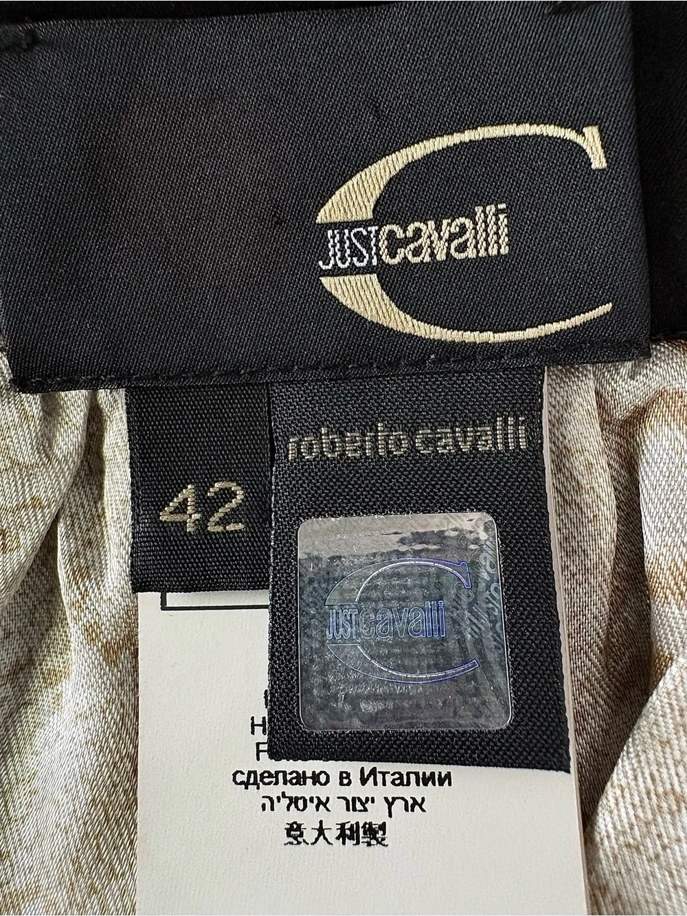 Just Cavalli Coated Black Plunge V-Neck Dress IT 42 US 6 Animal Print Lining EUC